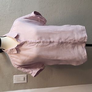 Tahari 100% Linen Cuffed Short Sleeve Button Down Shirt